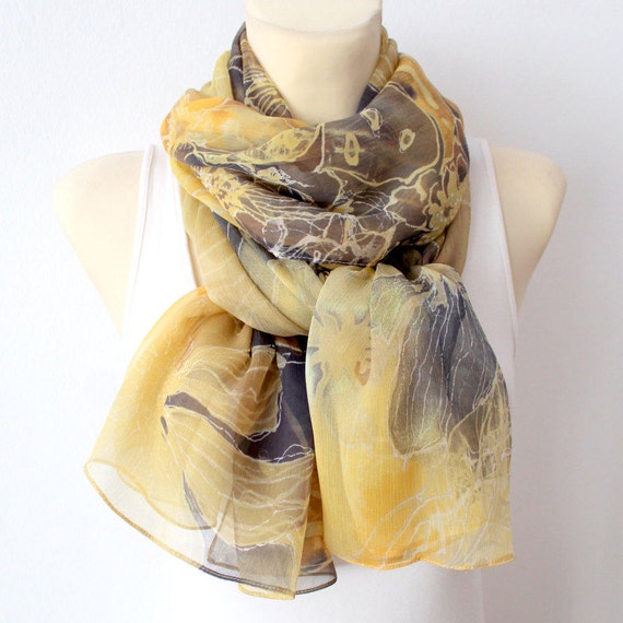 Handpainted Silk Scarf Soft Chiffon Scarf Yellow Silk Scarf Silk Chiffon Scarf Designer Silk Scarf Summer Outdoors Summer Party Gift Women