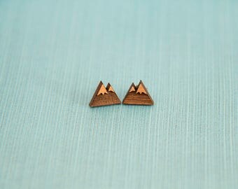 Wooden Mountain Earrings - Stud Earrings - Nature - Hiking - Outdoor Lover Gift - Lasercut - Wood Earrings