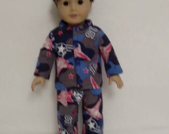 18 inch doll clothes AG doll clothing Sleapwear Flannel Pajamas made to fit like American Girl boy dolls 451b