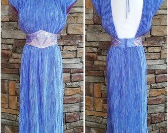 Crinkle pleated periwinkle formal column dress - small