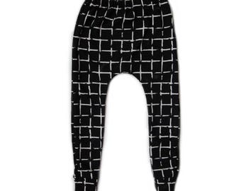 black and white striped harem pants