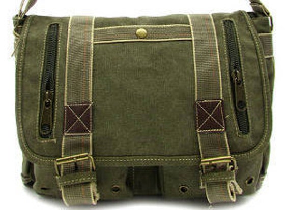 Military Green Messenger Bag Canvas Vintage Style Army
