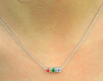 Birthstone Mothers Necklace-Birthstone Necklace-Mothers Necklace-Family Necklace-925K Silver Zirconia Handmade Birthstone Necklace
