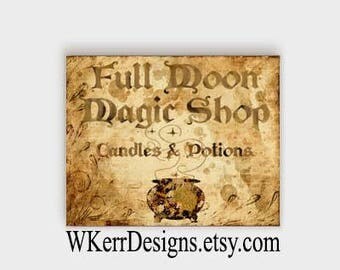 Full Moon Magic Shop Art Print, INSTANT Digital Download