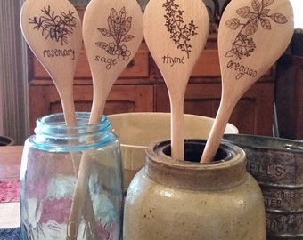 Doodle Flowers Woodburned Wooden Spoon Set