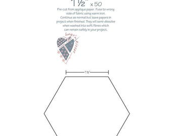Hexies - 1.5" - 50 fusible iron-on Hexagons by Hugs N Kisses