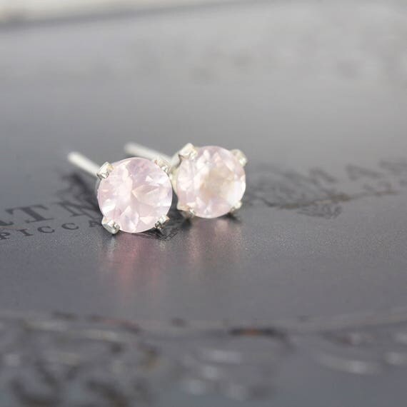 Rose Quartz Earrings - Silver Stud Earrings
