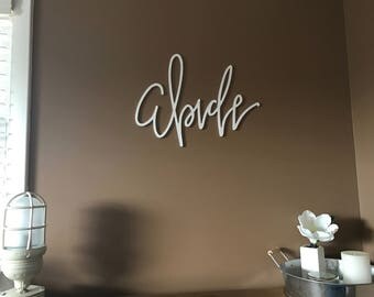 Abide, Sign, Home Decor, Wall Decor, Faith Sign, Word Sign, Lettered Decor, Housewarming Gift, Wall Sign, Script Sign, White Sign, Wall Art
