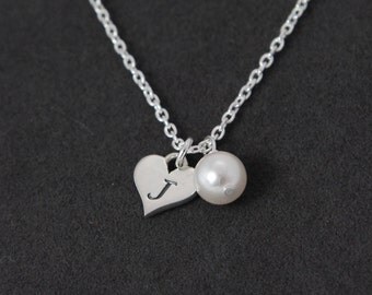 Personalized Flower Girl Necklace, Personalized Necklace Flower Girl Initial Necklace Heart, Junior Bridesmaid Gift, Flower Girl Jewelry