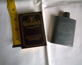 Vintage small flaccid whisky Clan Campbell, pewter and Glenfiddich dictionary