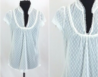 Express Women's Sheer White Lined Peasant Shirt Blouse Size S