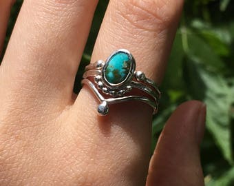 Turquoise Stacking Set, turquoise ring, genuine turquoise ring, sterling silver turquoise ring, December birthstone, dainty, MADE TO ORDER
