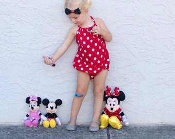 Polka Dot Romper, Dots, Red and White Dots, Sunsuit Romper, Toddler Romper, Baby Romper, Halter, Polka Dots, Mouse, Red Romper
