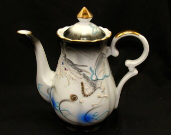 Vintage dragon teapot - old dragonware tea pot - moriage dragon china - old japanese teapot - dragonware coffee pot-vintage moriage teapot