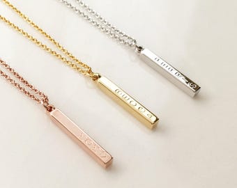 Personalized Necklace Vertical Bar Necklace Rose Gold Necklace Pendant Necklace Grandma Necklace - D4N