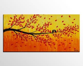 Abstract Painting, Large Painting, Original Oil Painting, Bedroom Wall Art, Abstract Art, Canvas Art, Canvas Painting, Love Birds Painting
