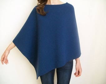 WOOL CAPE/ Women Ponchos/ 100 % Merino Wool Poncho/ Asymmetric Poncho Sweater/ Womens Cape/ Navy Blue Poncho/ Hipster Sweater/ Wool Shawl