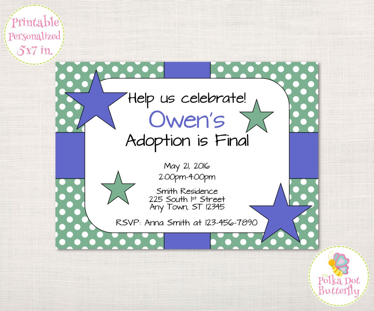 Printable Adoption Invitation Polka Dot Invitation Adoption