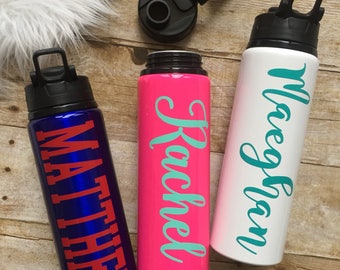 Personalized Aluminum Sports Bottle, Metal Water Bottle, Insulated Water Bottle, Pink, Blue, White, Monogrammed Bottle, Kids Water Bottle