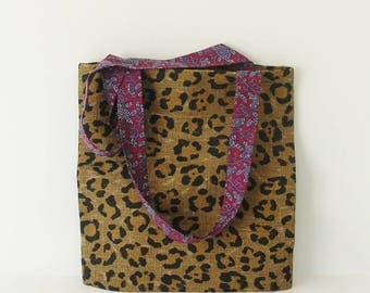 Tote Bag leopard and vintage blue and Red/pink liberty
