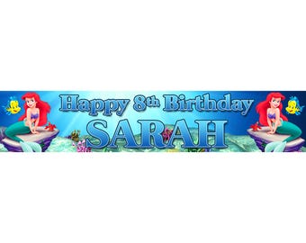 2 x Little Mermaid Personalised Birthday Banner, custom, party,
