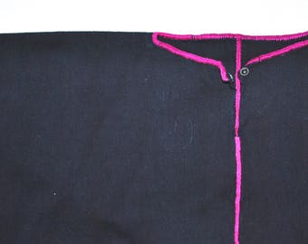 Vintage Latin American Indigo Poncho with Fuchsia Embroidery