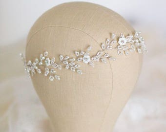Wedding Headband, Bridal Headband, Pearl Headband, Wedding Hair Vine, Bridal Wreath, Floral Tiara, Diadem, Wedding Headpiece, Hair Accessory
