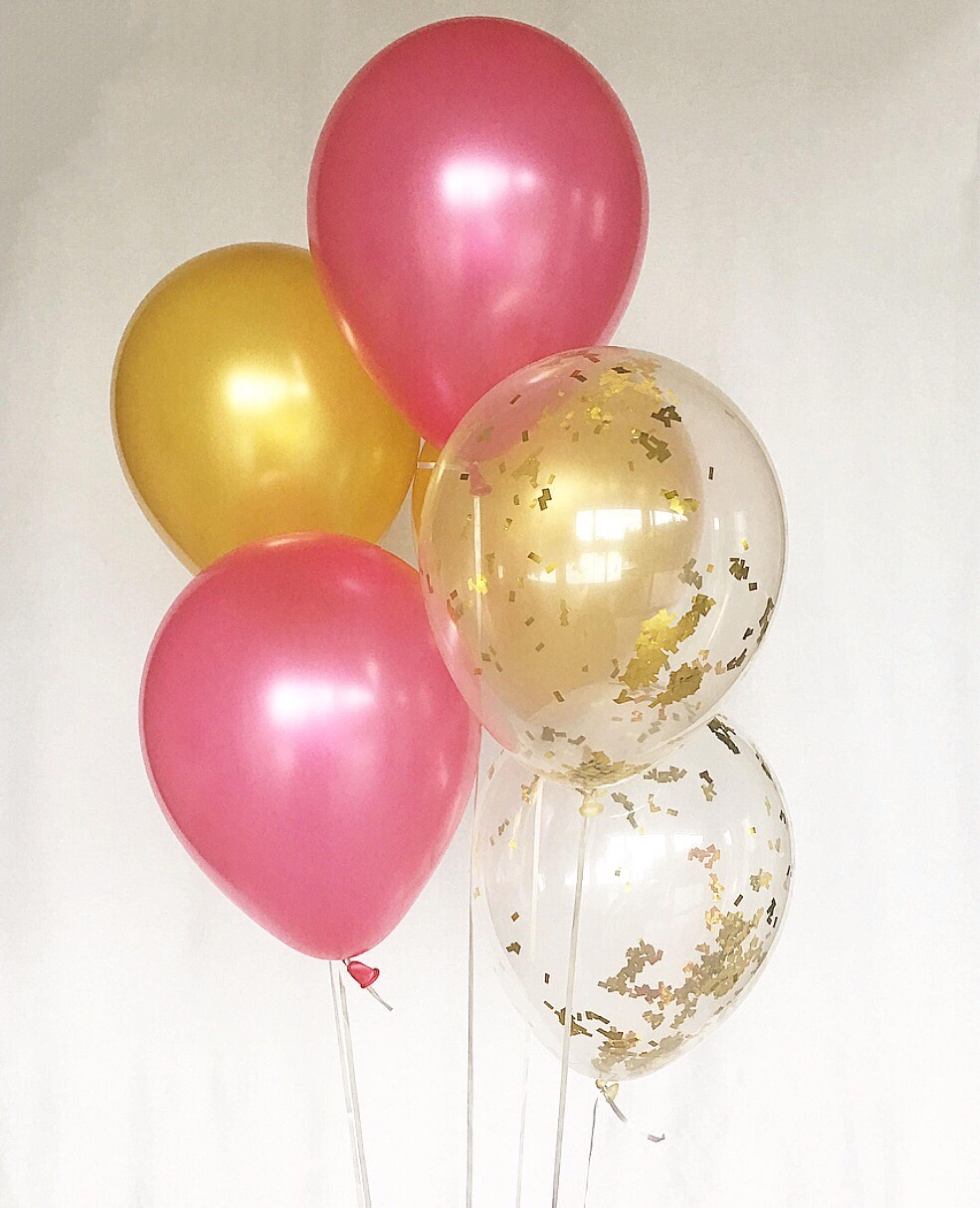 Hot Pink and Gold Confetti Latex Balloons Pink and Gold Party