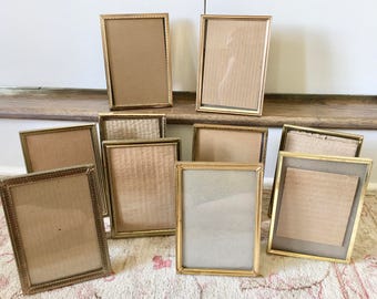 10 Brass Frames Gold Picture Frames 5x7 Frames Wedding Frames Metal Frames Table Number Holders Menu Holder Vintage Frames Old Frames