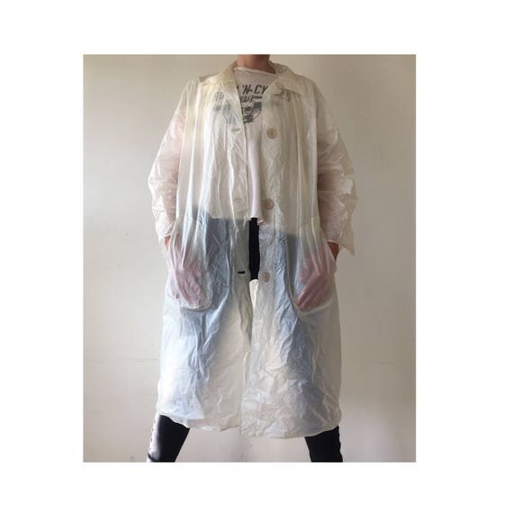 Vintage PVC Raincoat See Through Rain Jacket Clear Vinyl