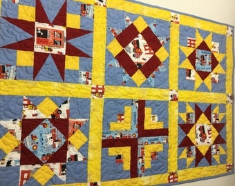 Fire truck baby quilt or lap quilt for a little boy
