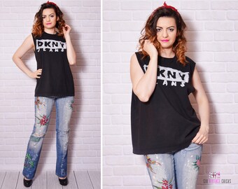 Cotton Tank Top Cut off Sleeve Oversize Tomboy Unisex Sayings Pattern Tee Black and White Rock and Roll Grunge Long Edgy Tanks