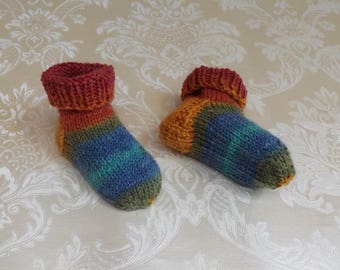 Baby socks, handknit, red/blue, 9.5 cm