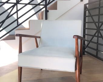 Mid-Century Leather and Wood Arm Chair