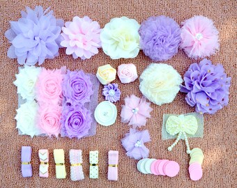 DIY Baby Shower Headband Kit, DIY Headbands, Headband Making Kit, Girls Headbands, Lavender, Ivory , Pink Headbands