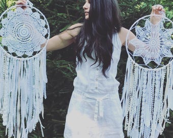 Set of Three Dream Catchers, Extra Large Dream Catcher, Dream Catcher Headboard, White Dream Catcher, Boho Bedroom Decor, Bohemian Home Deco