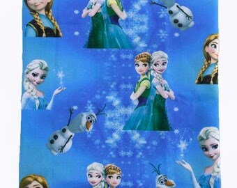 Tissu Coton imprimé thème " Frozen / la Reine des Neiges"