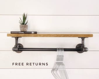 Industrial pipe clothing rack with shelf ⋆ Industrial hanger ⋆ retail display rack ⋆ pipe rack⋆closet rod ⋆ commercial display