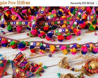 10% OFF Colourful Pom Pom Trim, Embroidered Trim, Belt Trim, Tassel Trim - 2 yards