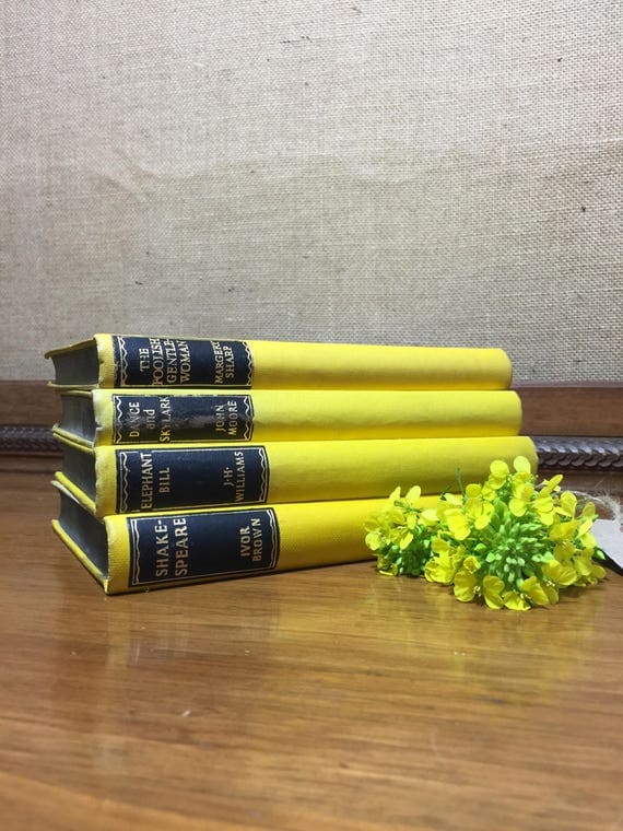 YELLOW VINTAGE BOOK stack - Old Books Decoration - Interior Design Shelf Staging - Yellow Home Decor - Vintage Sourced Books - Yellow Decor