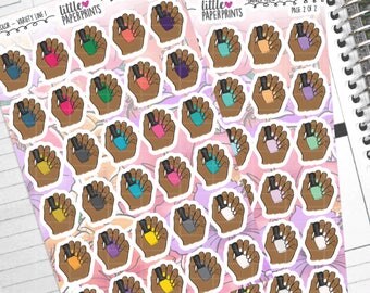 60 Mani/Pedi Stickers - "Darker Hand With Nail Polish" Stickers - Multi Color Variety Line 1 Decorative Planner Stickers
