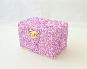 Wooden trinket jewellery box, purple baby keepsake box, tooth box storage, baby shower gift, birth of baby present, new baby gift ideas