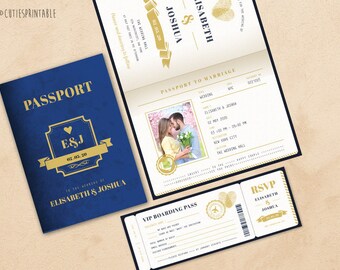 Passport Wedding Invitation Set - Boarding Pass Wedding RSVP - Plane Ticket Wedding - Instant Download