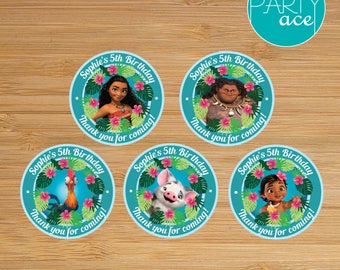 Moana Printable Thank You Tags Cards "Returns the heart of Te Fiti" Birthday Party Decoration
