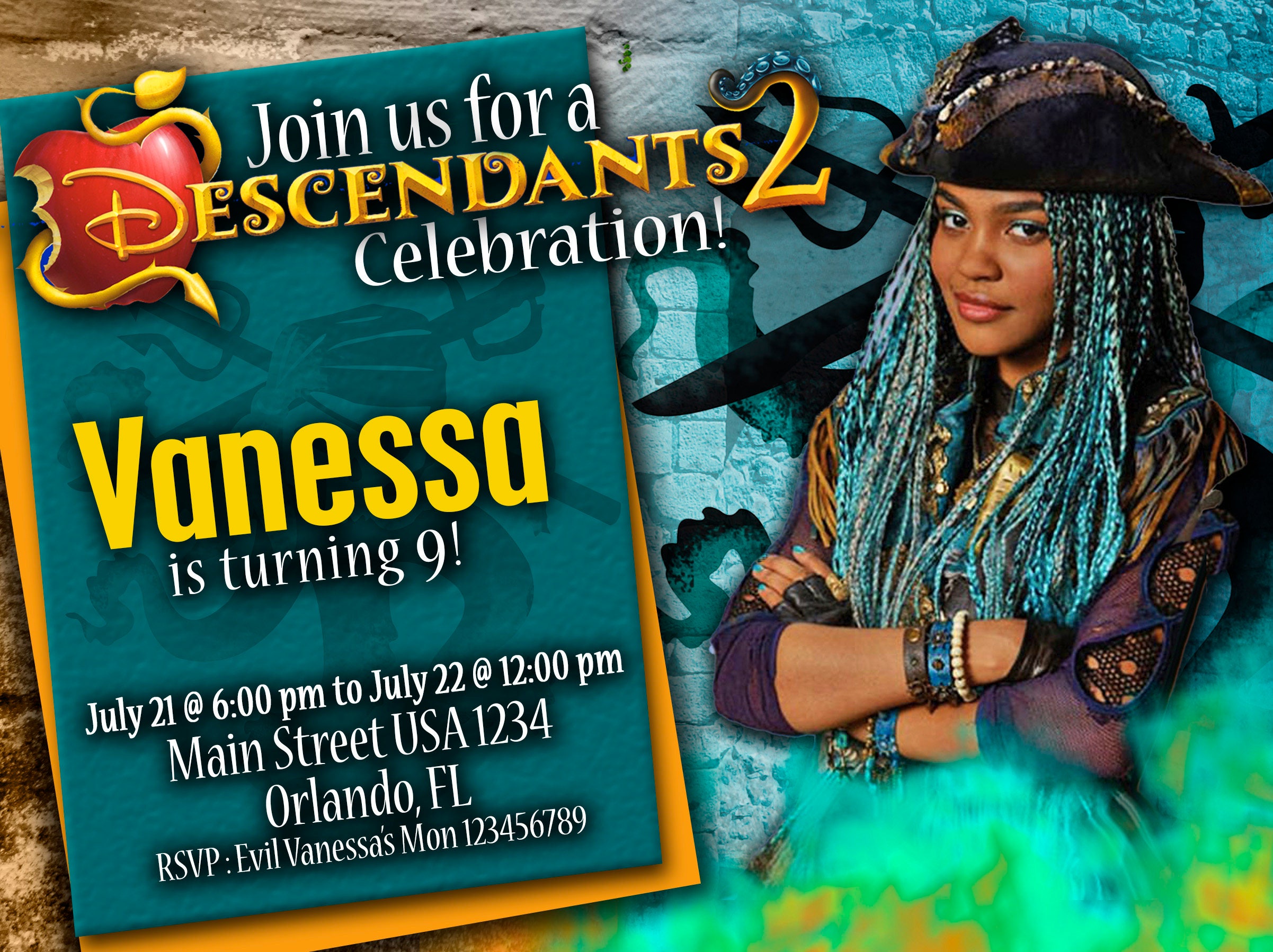Birthday Invitation Disney Descendants 2 UMA We deliver your
