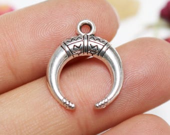 set of 50, horn charms, moon charms, half moon charms, crescent moon charms, boho moon charms, boho charms, wholesale charms, antique silver