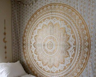 Large yellow lotus flower mandala tapestry wall hanging cheap hippie tapestry