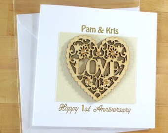 Personalised Anniversary card, 1st anniversary card, 2nd 3rd 4th 5th 6th 7th 8th 9t anniverarsary, for husband, wife, Wood Anniversary card