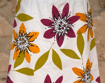 Tropical Flower screen printed design skirt, arty skirt, colourful flowers, summer fun skirt