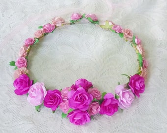 Pink rose crown pink tones rose/ Angel head dress/ Beach crown/ Boho/ Fairy crown/Romantic flower crown